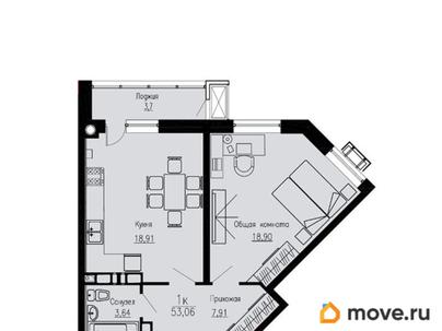 1-комн. квартира, 53.06 м&sup2;
