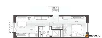 1-комн. квартира, 40 м&sup2;