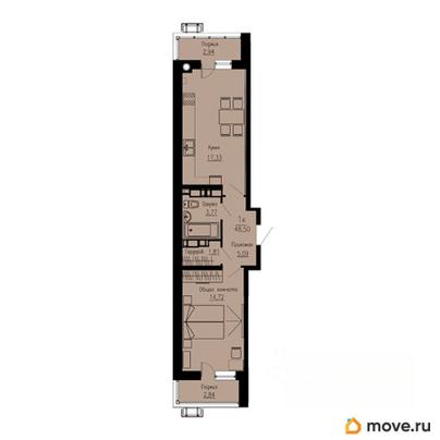 1-комн. квартира, 48.5 м&sup2;