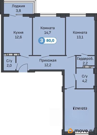 3-комн. квартира, 80.5 м&sup2;