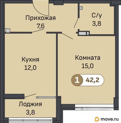 1-комн. квартира, 42.4 м&sup2;