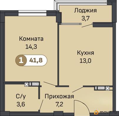 1-комн. квартира, 42.1 м&sup2;