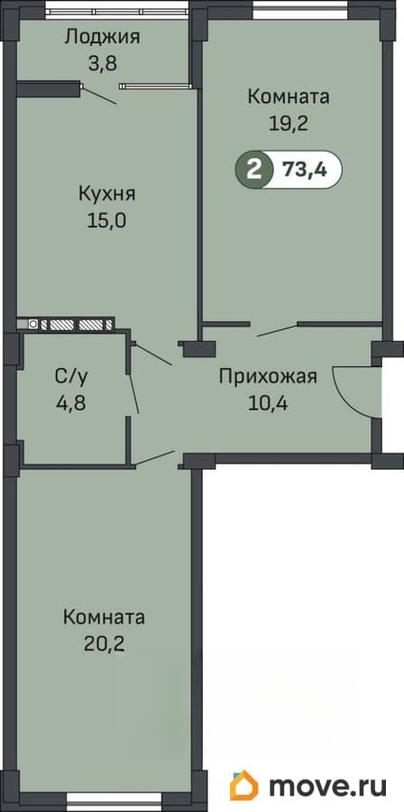 2-комн. квартира, 73.6 м&sup2;