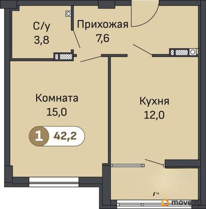 1-комн. квартира, 42.2 м&sup2;