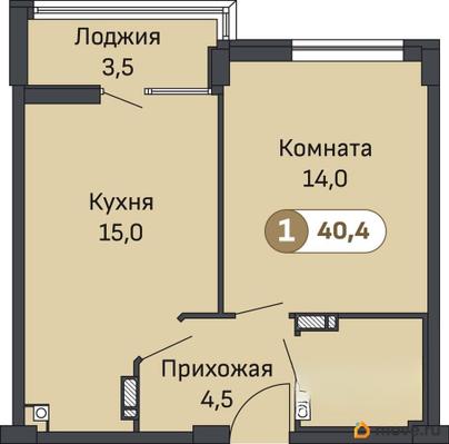 1-комн. квартира, 40.4 м&sup2;