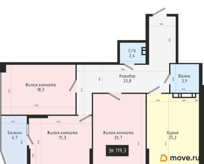 3-комн. квартира, 119.3 м&sup2;