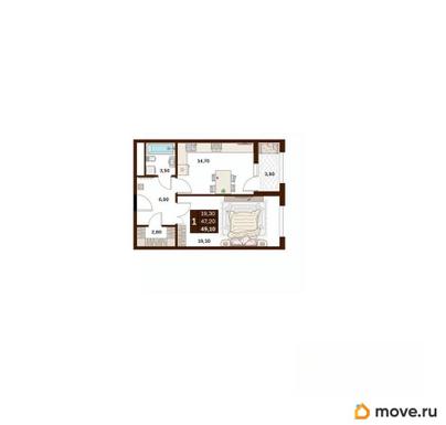 1-комн. квартира, 49.1 м&sup2;