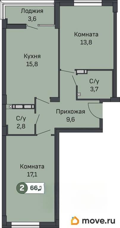 2-комн. квартира, 66.8 м&sup2;