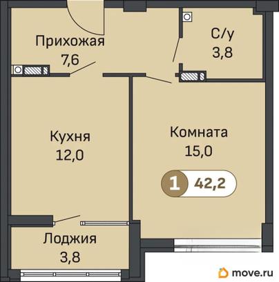 1-комн. квартира, 42.2 м&sup2;