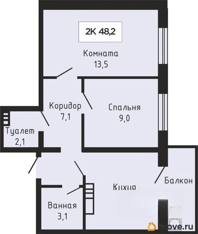 2-комн. квартира, 48.2 м&sup2;