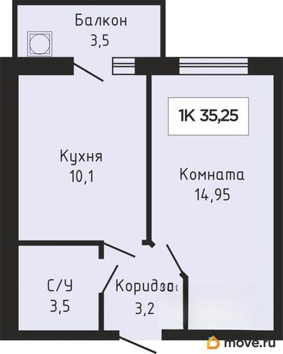 1-комн. квартира, 34.95 м&sup2;