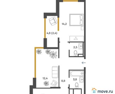 2-комн. квартира, 61.1 м&sup2;