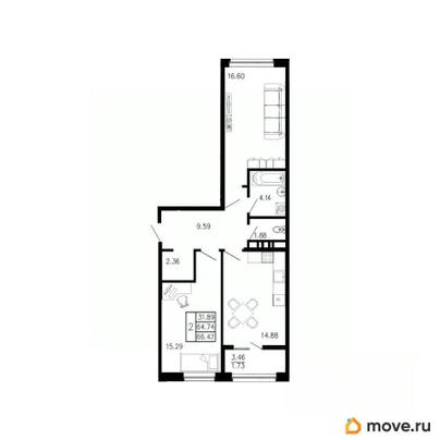 2-комн. квартира, 66.47 м&sup2;
