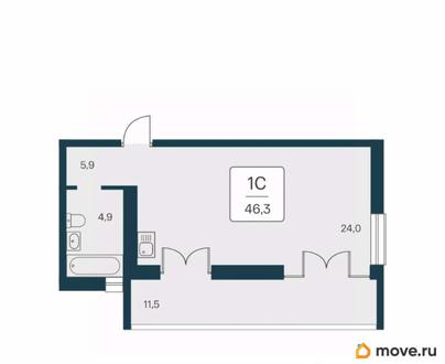 1-комн. квартира, 46.3 м&sup2;
