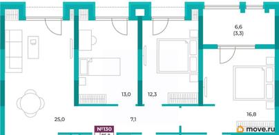 3-комн. квартира, 89.7 м&sup2;