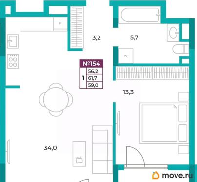 1-комн. квартира, 60 м&sup2;