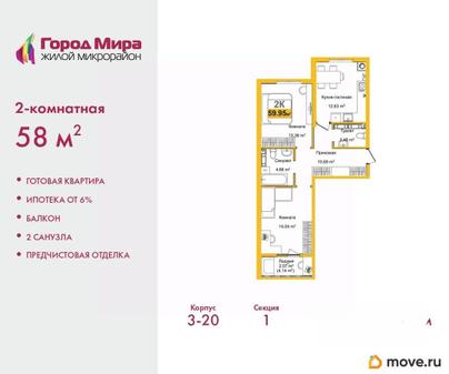 2-комн. квартира, 58 м&sup2;