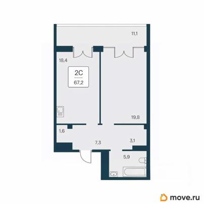 2-комн. квартира, 67.2 м&sup2;