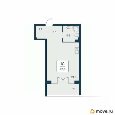 1-комн. квартира, 42.8 м&sup2;