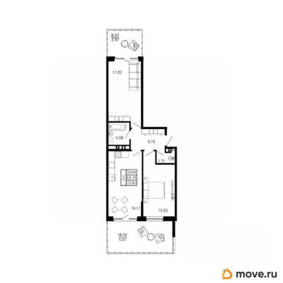 2-комн. квартира, 72.83 м&sup2;