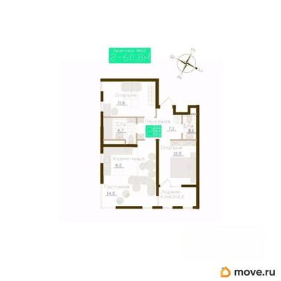 2-комн. квартира, 58.7 м&sup2;