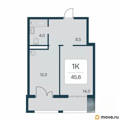 1-комн. квартира, 45.6 м&sup2;