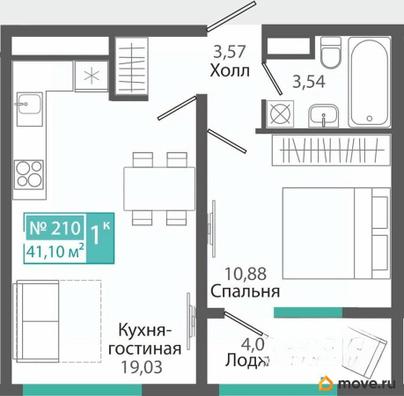 1-комн. квартира, 41.1 м&sup2;