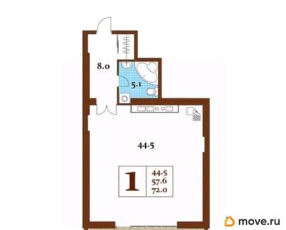 1-комн. апартаменты, 72 м&sup2;