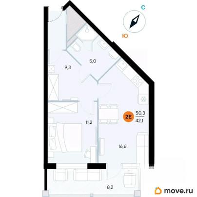 1-комн. апартаменты, 50.3 м&sup2;