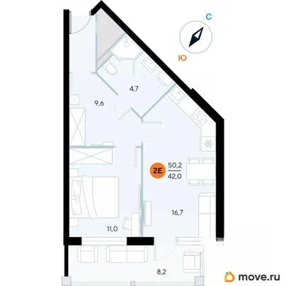 1-комн. апартаменты, 50.2 м&sup2;