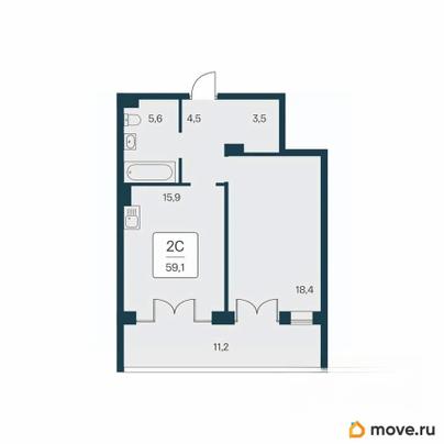 1-комн. квартира, 59.1 м&sup2;