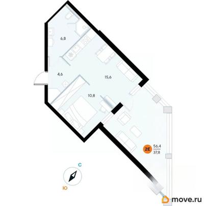 1-комн. апартаменты, 56.4 м&sup2;