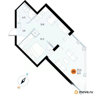 1-комн. апартаменты, 50.6 м&sup2;