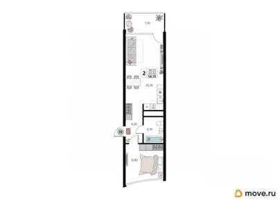 1-комн. апартаменты, 56.7 м&sup2;