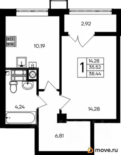 1-комн. квартира, 38.45 м&sup2;