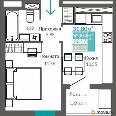 1-комн. квартира, 30.17 м&sup2;