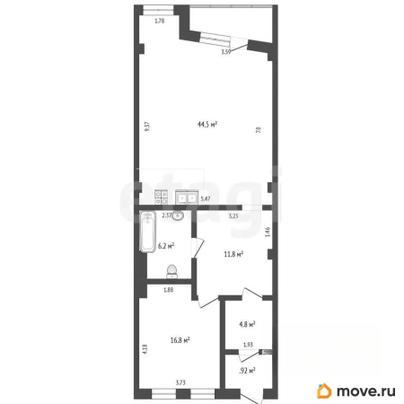 2-комн. апартаменты, 91.3 м&sup2;