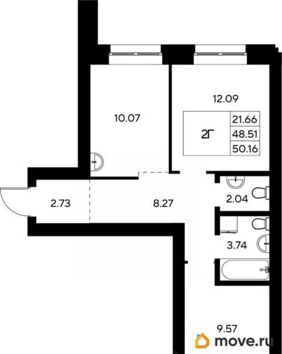 2-комн. квартира, 50.16 м&sup2;