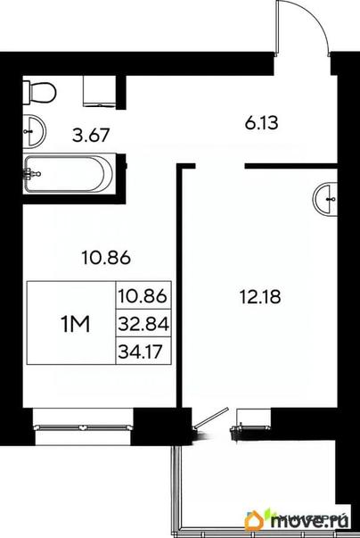 1-комн. квартира, 34.17 м&sup2;
