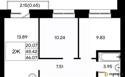 2-комн. квартира, 46.07 м&sup2;