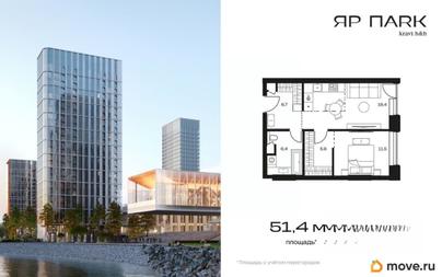 1-комн. апартаменты, 51.4 м&sup2;