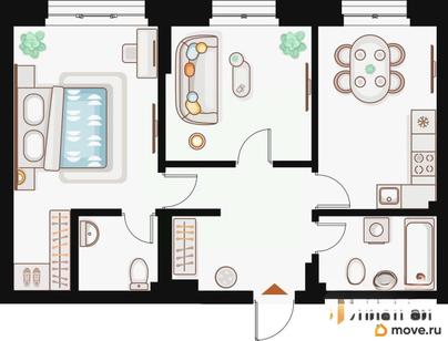 2-комн. квартира, 60.46 м&sup2;