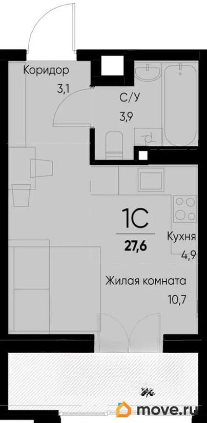 1-комн. квартира, 25.1 м&sup2;