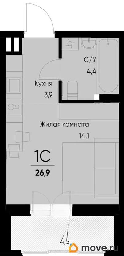 1-комн. квартира, 24.7 м&sup2;