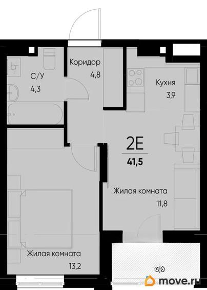2-комн. квартира, 39.8 м&sup2;