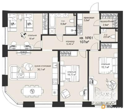 3-комн. квартира, 107 м&sup2;