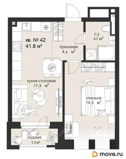 1-комн. квартира, 41.8 м&sup2;