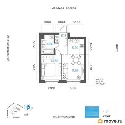 2-комн. квартира, 37.03 м&sup2;
