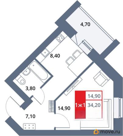 1-комн. квартира, 36.55 м&sup2;