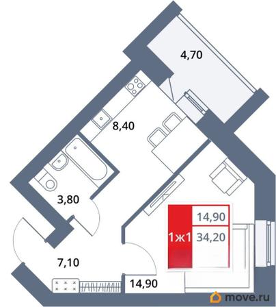 1-комн. квартира, 36.55 м&sup2;